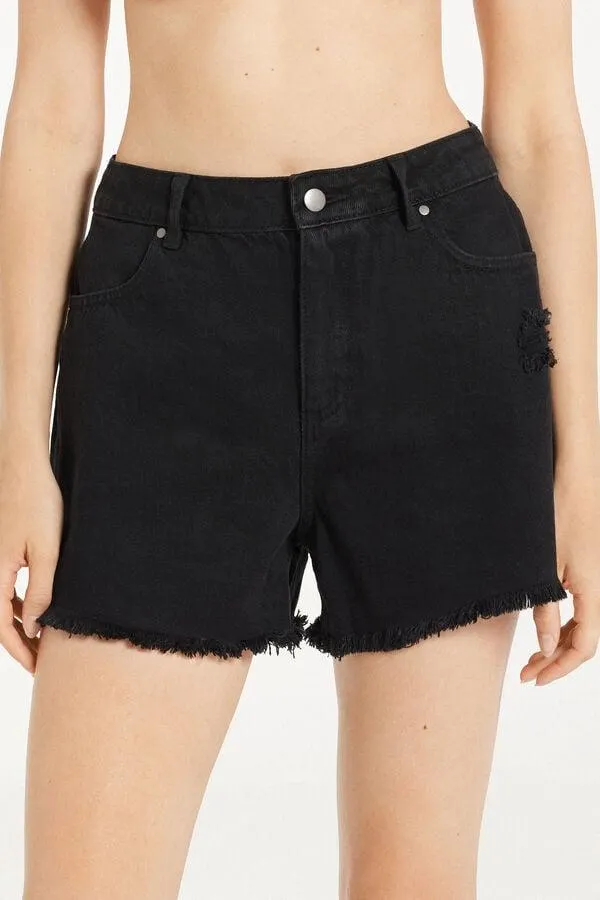 Short in Denim Sfrangiati