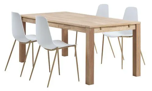 HAGE Tavolo L190 cm rovere + 4 NEDERBY Sedie bianco