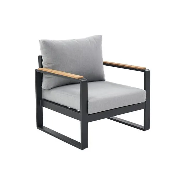 Poltrona da giardino con cuscino grigio e braccioli Persea NATERIAL, struttura in alluminio seduta in alluminio grigio, L 77 x H 68.4 x P 80 cm