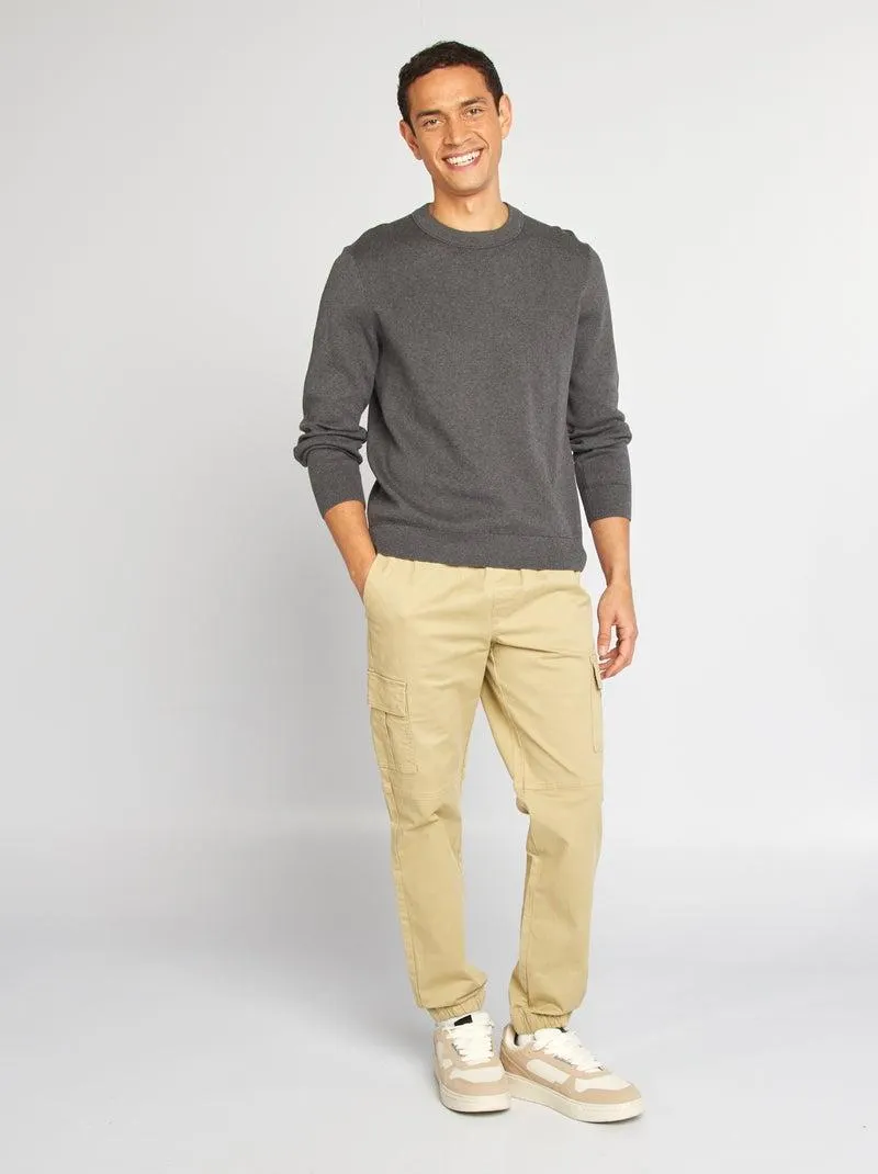 Pantaloni multitasche con vita elasticizzata + cordoni - VERDE