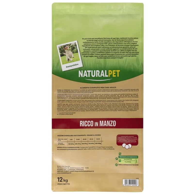 Naturalpet Premium Dog Adult All breeds ricco in Manzo 12 kg