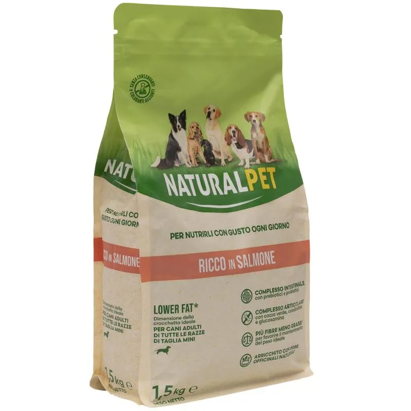 Naturalpet Dog Mini Lower Fat ricco in Salmone 1.5 kg - Scad. Luglio 25
