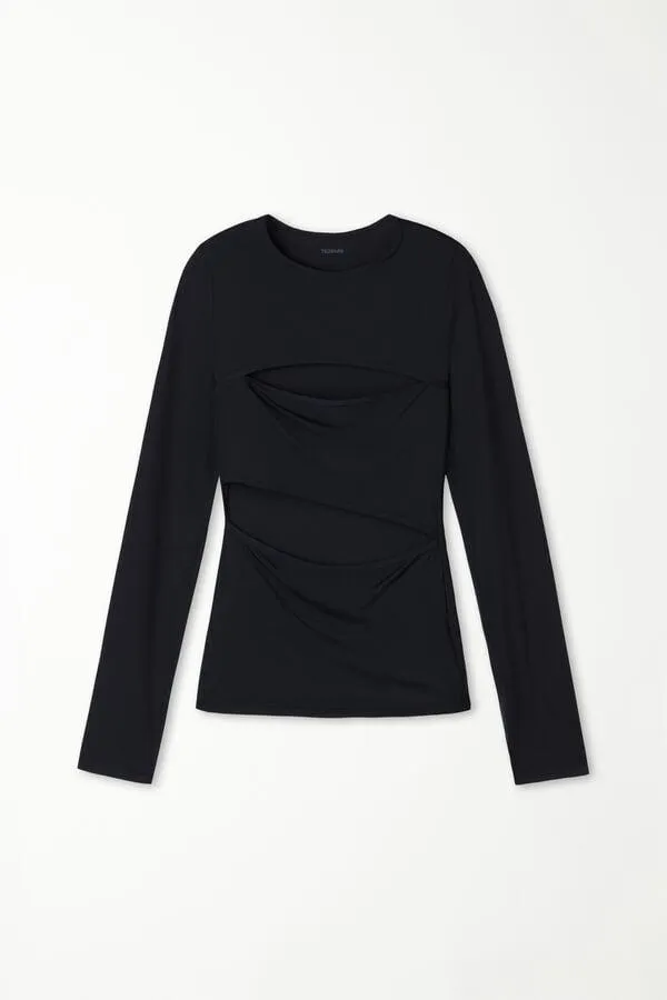Maglia Manica Lunga con Cut-Out in Microfibra