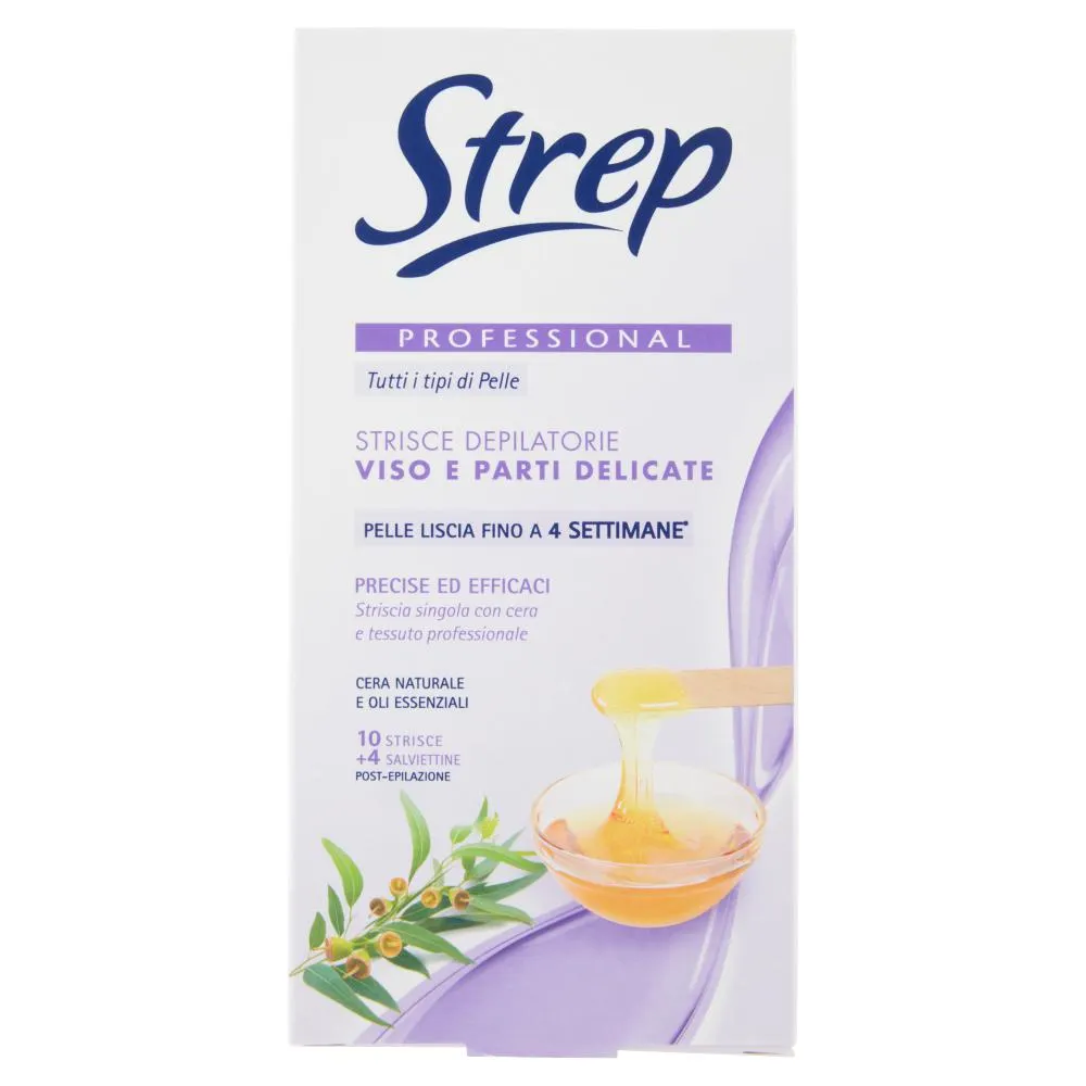 Strep Professional Strisce Depilatorie Viso e Parti Delicate 10 Strisce + 4 Salviettine