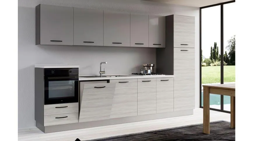 Gilda cucina 330 cm colore frassino ghiaccio e light grey