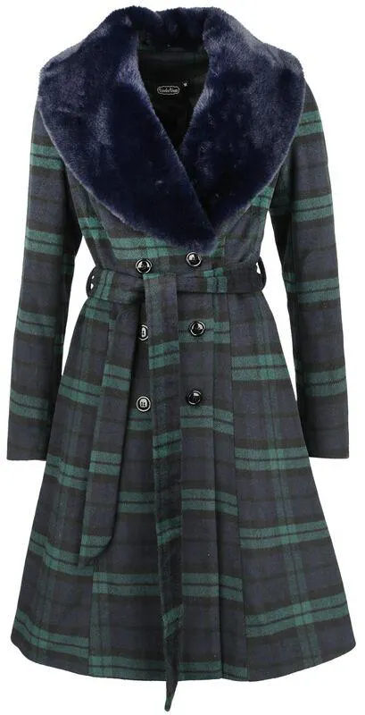 Double-breasted tartan dress coat | Cappotti | blu/verde | Voodoo Vixen