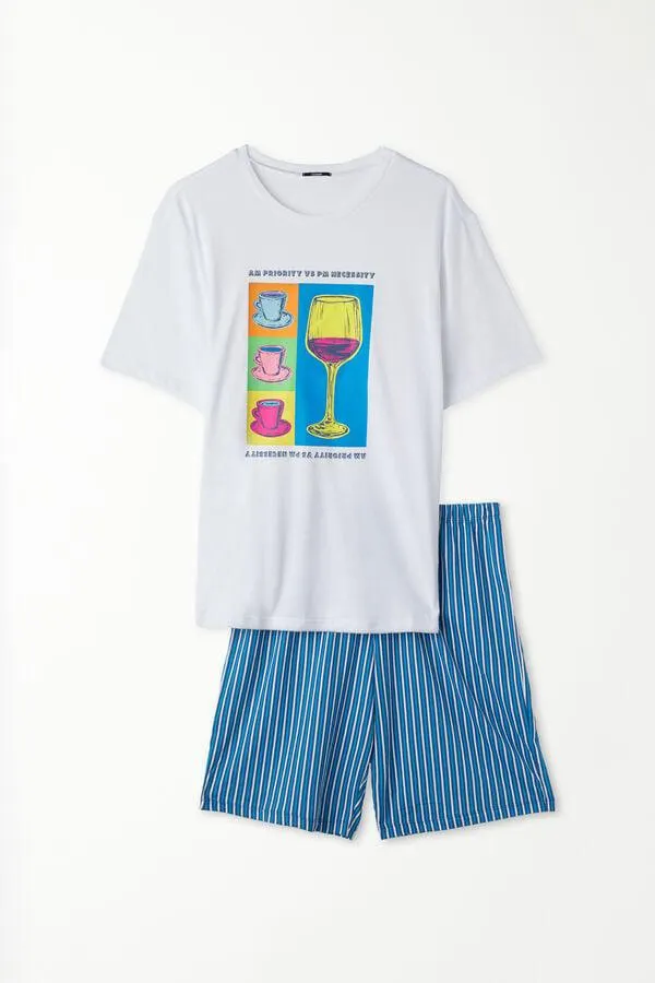 Pigiama Corto Cotone Manica Corta Stampa Vino