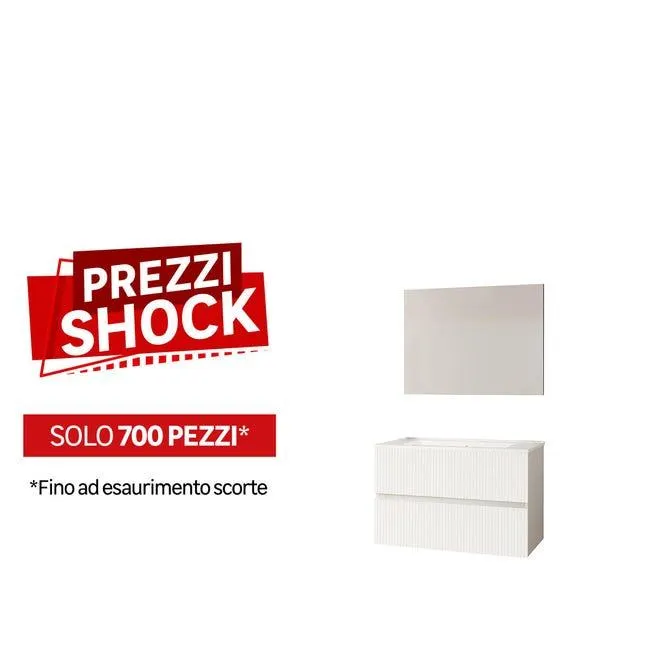 Mobile bagno sospeso con lavabo e specchio L 80.2 x H 50.6 x P 44 cm bianco lucido canettato e bianchi Santorini