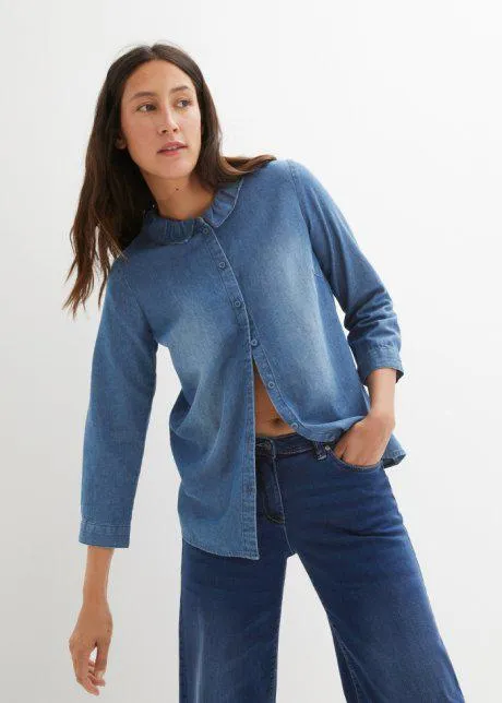 Camicia di jeans con maniche a 3/4