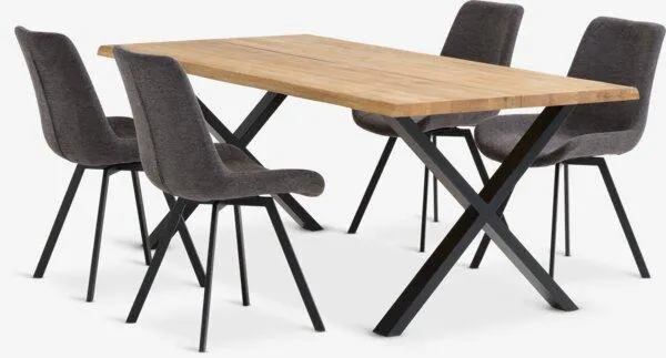 ROSLEV Tavolo L200 rovere naturale + 4 HYGUM Sedie grigio