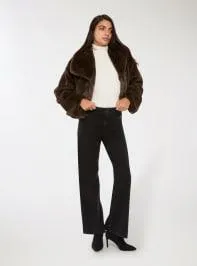 Giacca similpelliccia con collo ampio Marrone