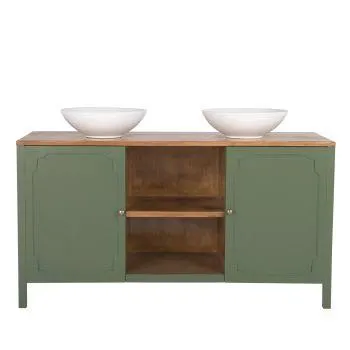 Selena - Mobile con doppio lavabo, 2 ante e 1 ripiano verde e beige