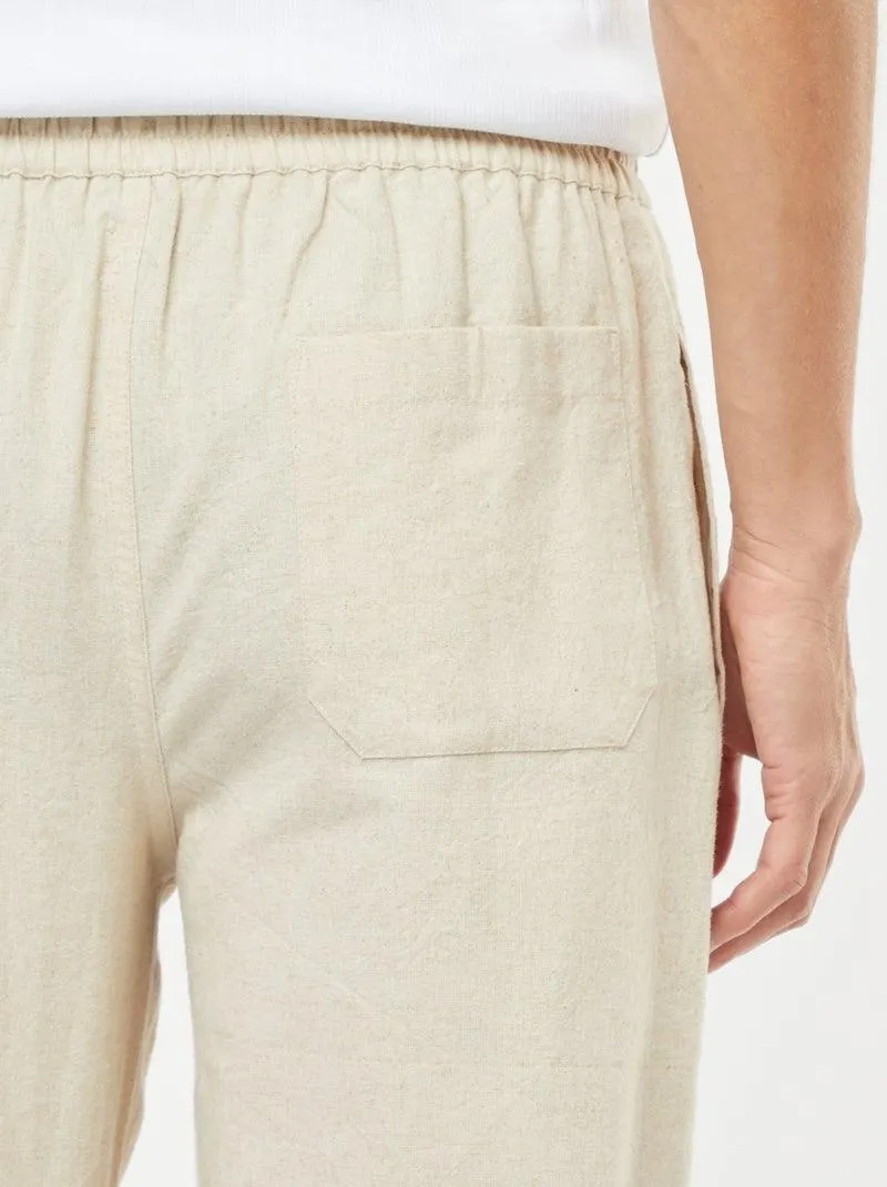 Pantaloni in misto lino taglio dritto - beige