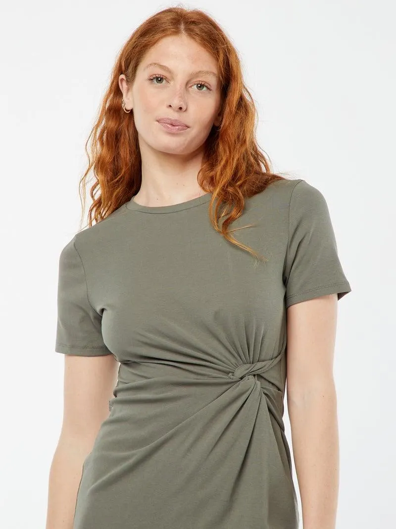 Vestito corto a maniche corte con effetto drappeggiato - Verde