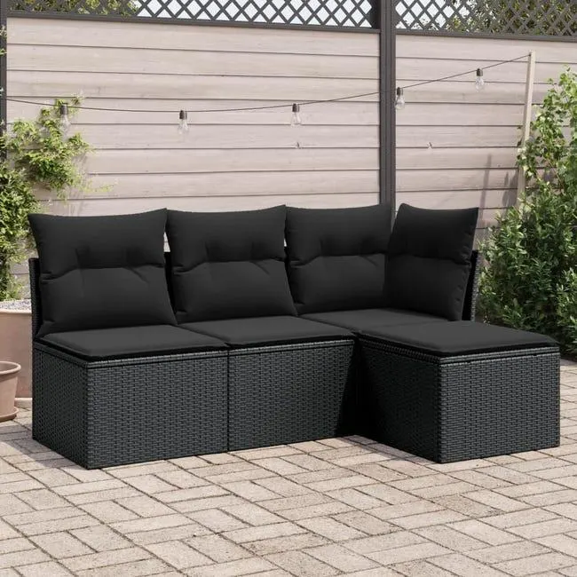 Set Divani da Giardino 4 pz con Cuscini Nero in Polyrattan vidaXL