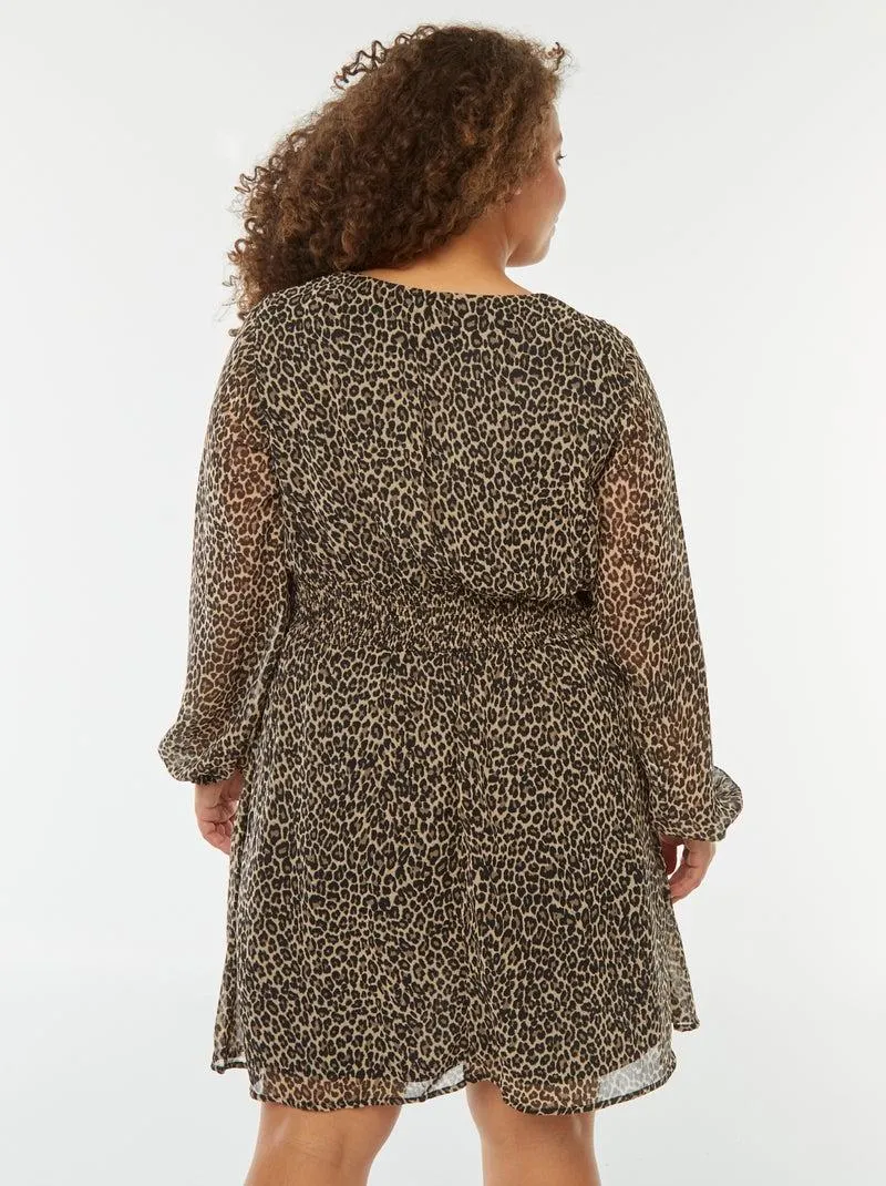Vestito corto con cintura drappeggiata - Beige