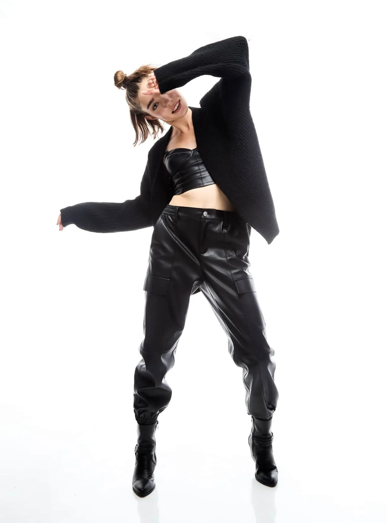 Pantaloni cargo effetto pelle Nero