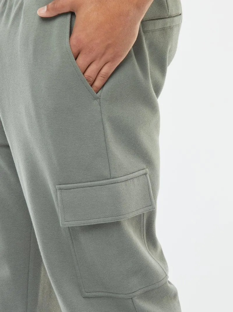 Joggers in maglia piqué con tasche con patta - Verde