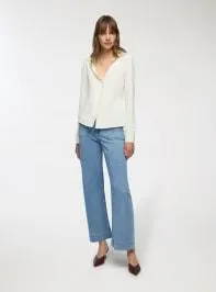 Jeans wide leg con tasche applicate Blu denim medio