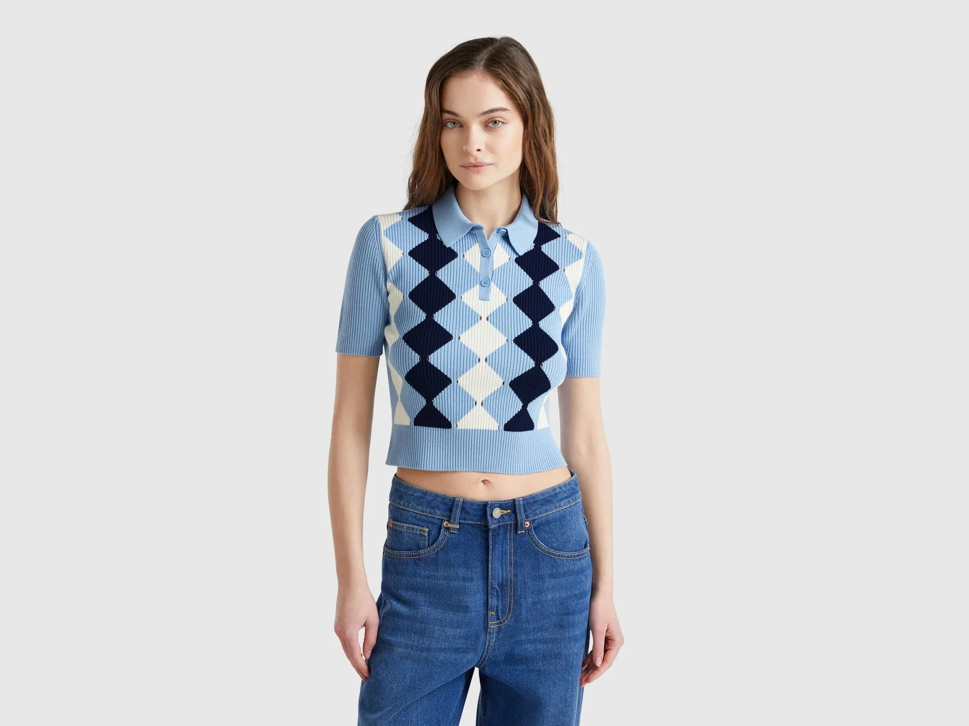 Polo in maglia con intarsio rombi