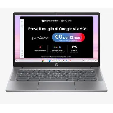HP Chromebook 14a-nf0014nl Intel® Core™ i3 i3-N305 35,6 cm (14") Full HD 8 GB LPDDR5-SDRAM 256 GB UFS Wi-Fi 6E (802.11ax) ChromeOS Argento