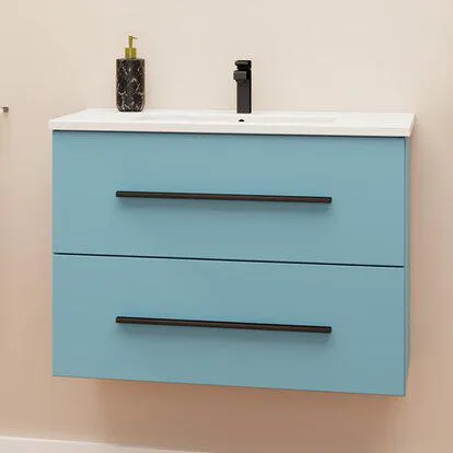 Mobile bagno blu cm 76x46 con base 2 cassetti e lavabo in ceramica
