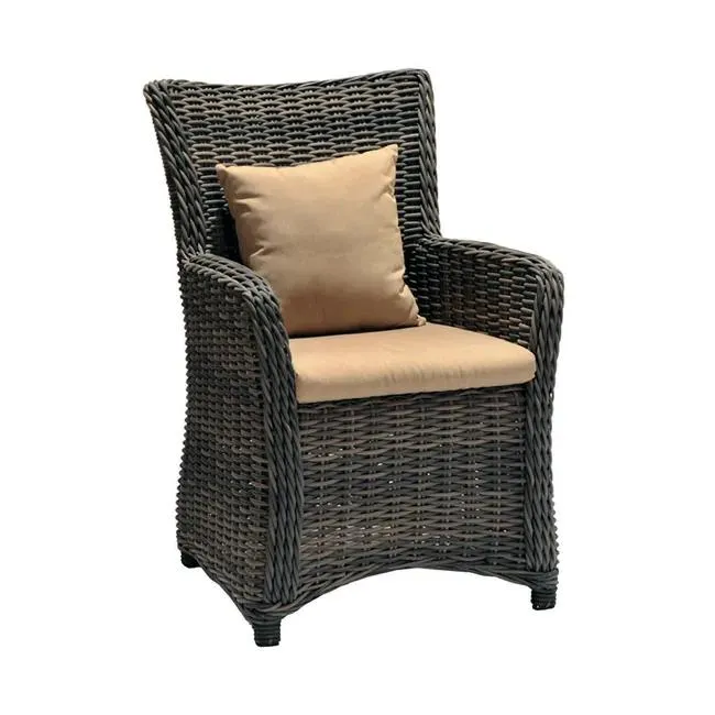 Poltrona da giardino con cuscino beige e braccioli Australia, struttura in alluminio seduta in rattan naturale marrone, L 65.4 x H 95 cm