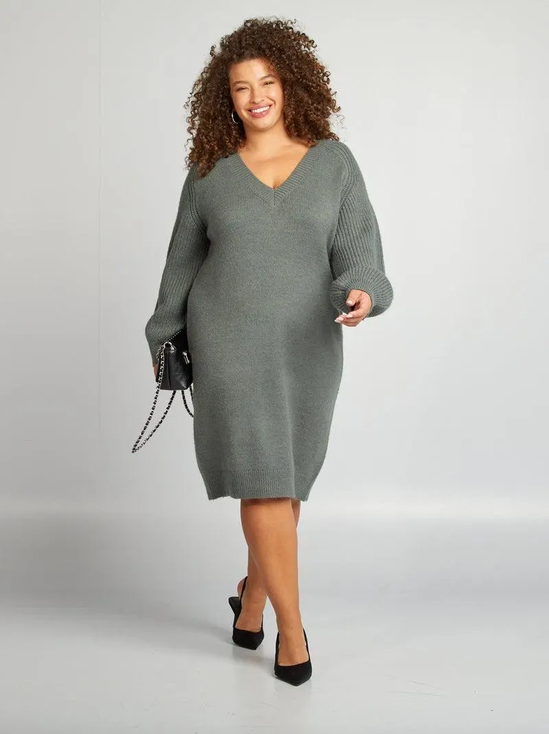 Maxi pull scollo a V 'Vero Moda Curve' - GRIGIO