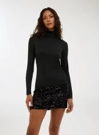 T-shirt basic maniche lunghe a lupetto Nero