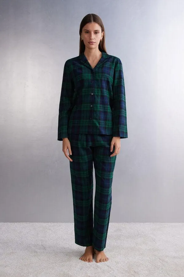 Pigiama Lungo in Tela Garzata Tartan