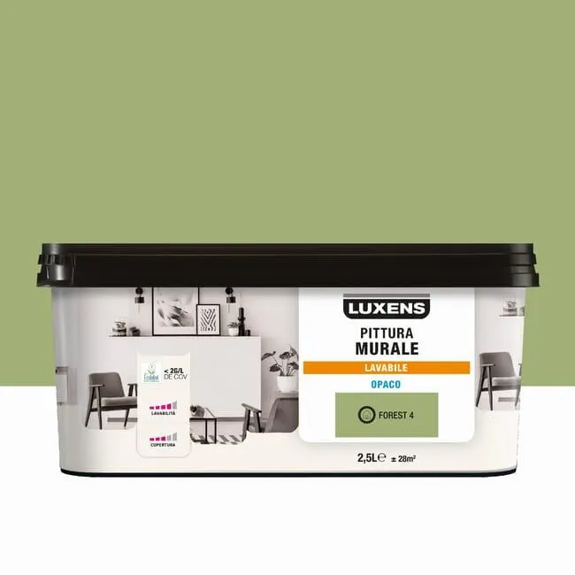 Pittura per interni per parete e soffitto lavabile, LUXENS verde forest 4 opaco, 2.5 L