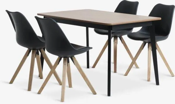 JEGIND tavolo L130 cm rovere/nero + 4 BLOKHUS Sedie nero