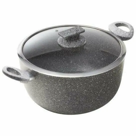 Casseruola antiaderente 2 manici con coperchio in vetro Regina di pietra induction