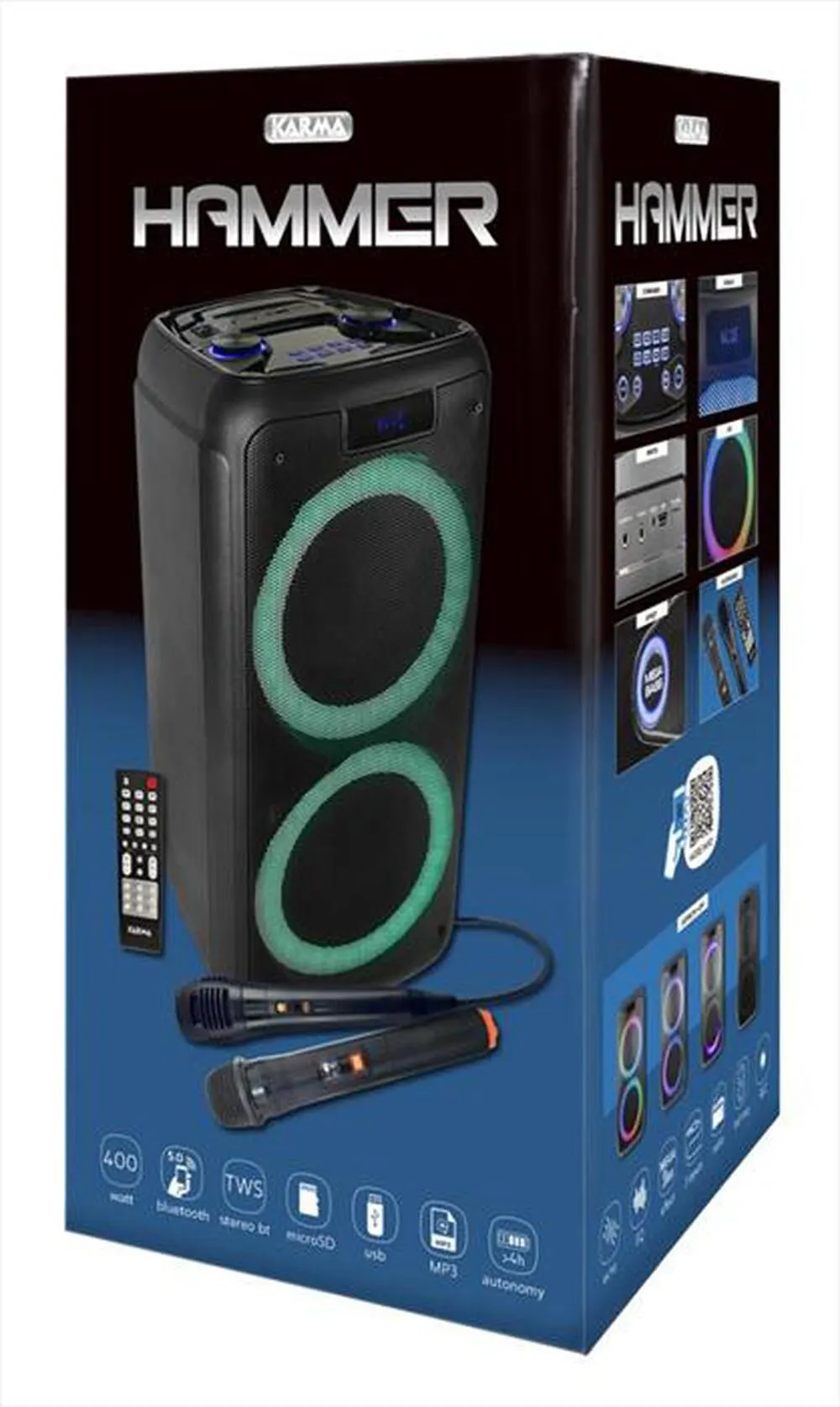 KARMA - Diffusore ricaricabile con microfono HAMMER-Nero
