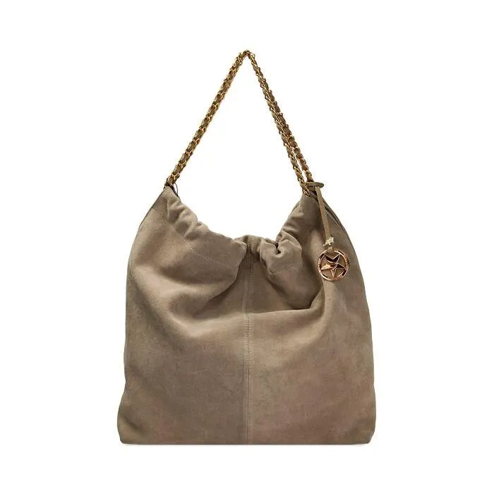 Borsa a spalla taupe in camoscio