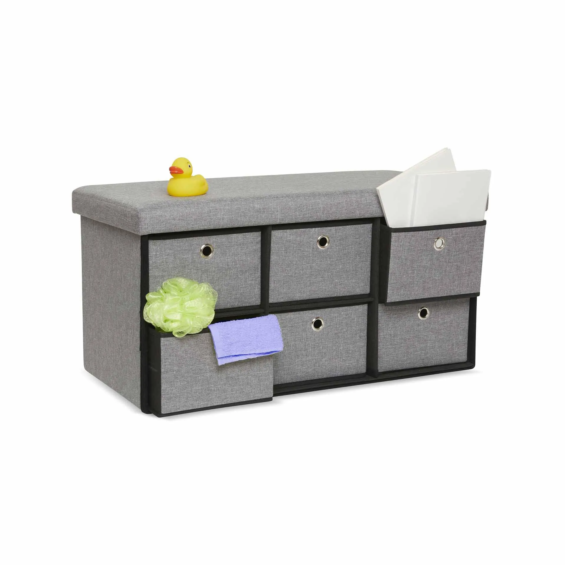 Cassapanca pouf contenitore con 6 cassetti