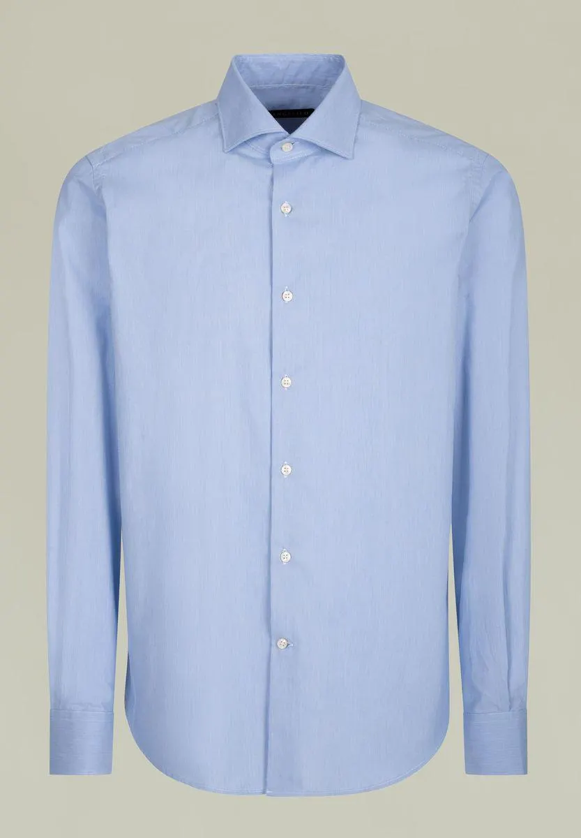 Camicia azzurra effetto microriga Francese