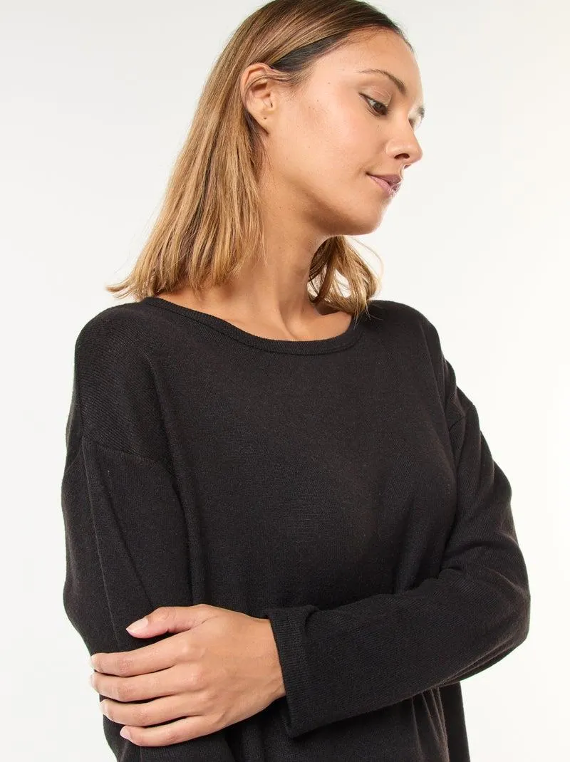 Abito in maglia soffice a maniche lunghe - Nero