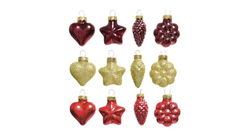 Figure set 12 decorazioni natalize rosse e oro