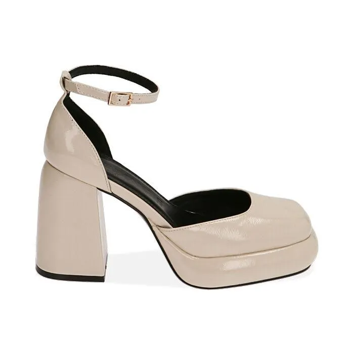 Décolleté panna platform in naplack, tacco 10 cm