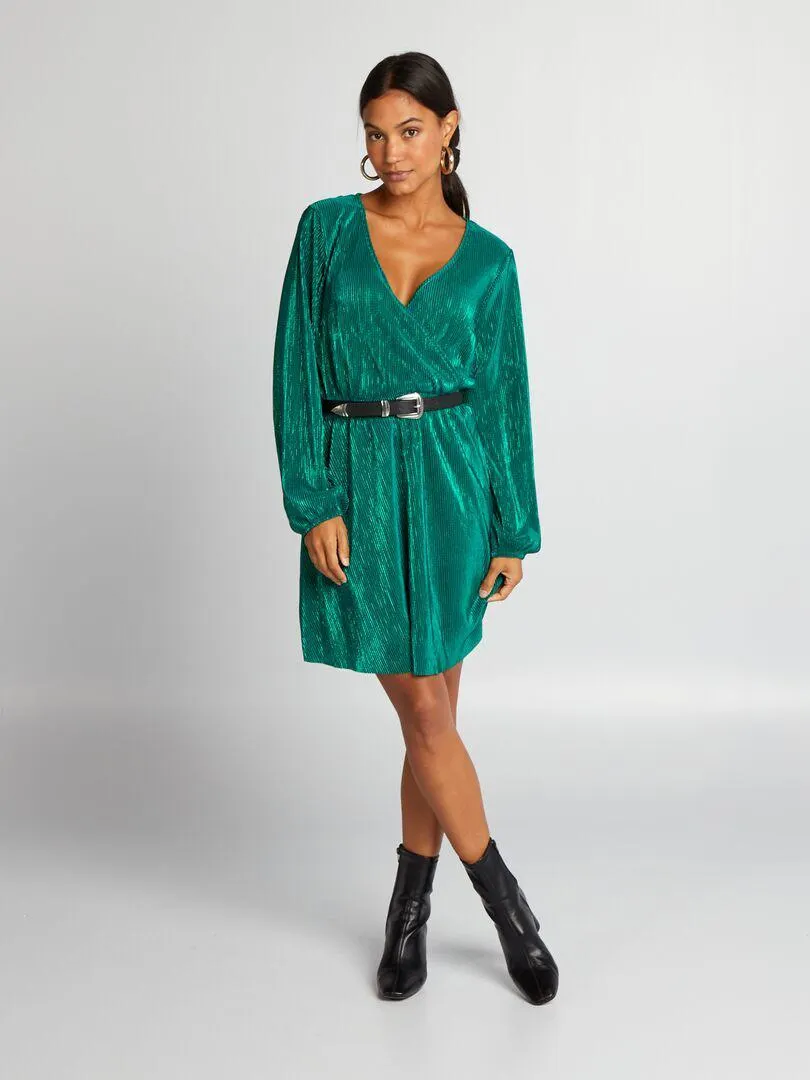 Vestito in maglia plissettata lucida - VERDE