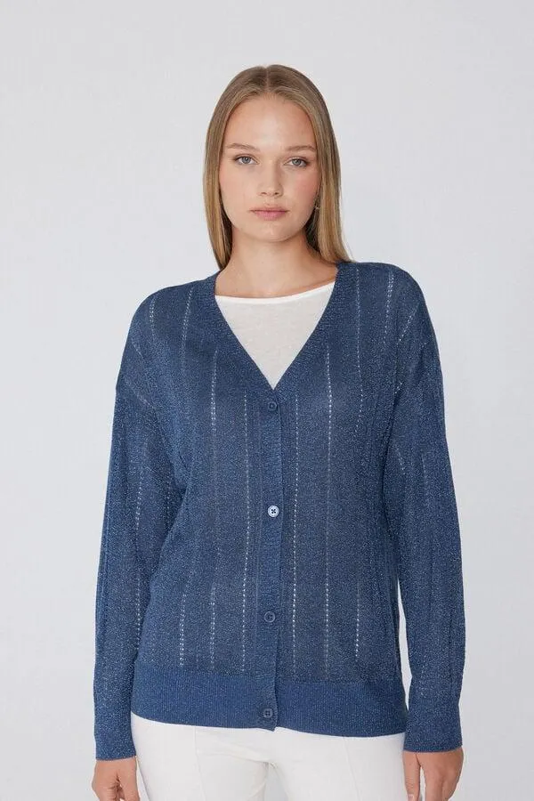 Cardigan Manica Lunga con Bottoni Laminato