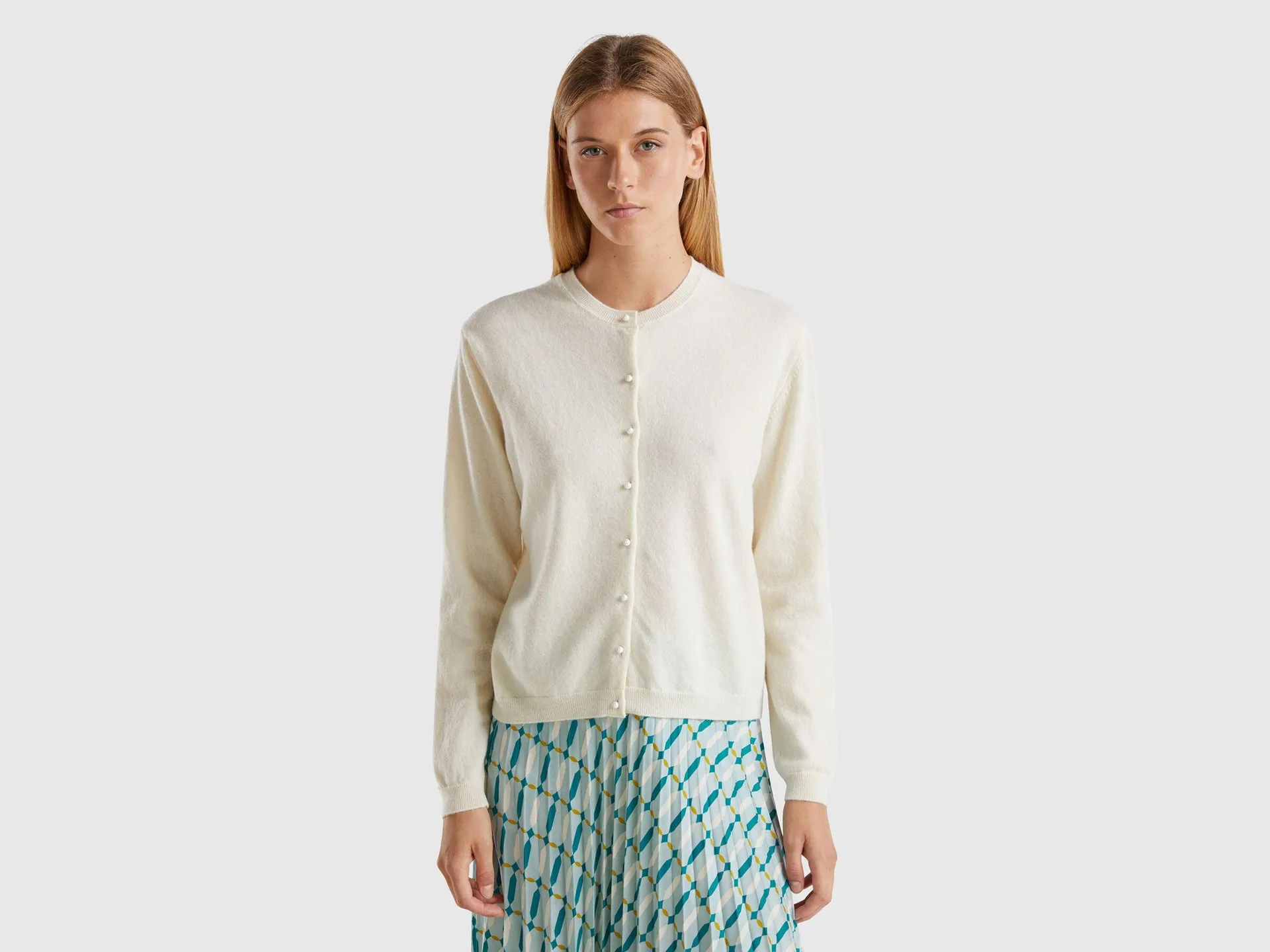 Cardigan panna in pura lana Merino