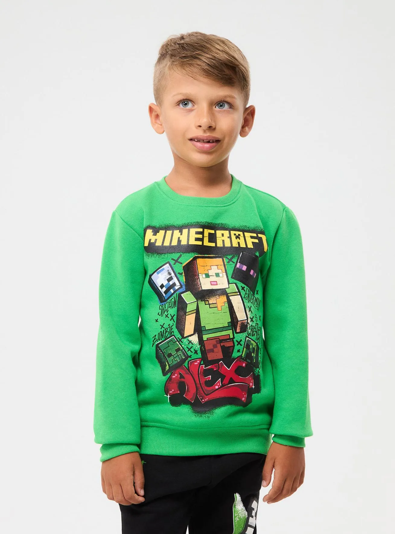 Felpa senza cappuccio stampa Minecraft® Verde