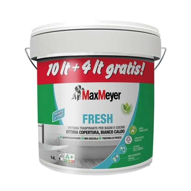 Pittura per interni traspirante, MAXMEYER Fresh A+ bianco opaco, 14 L