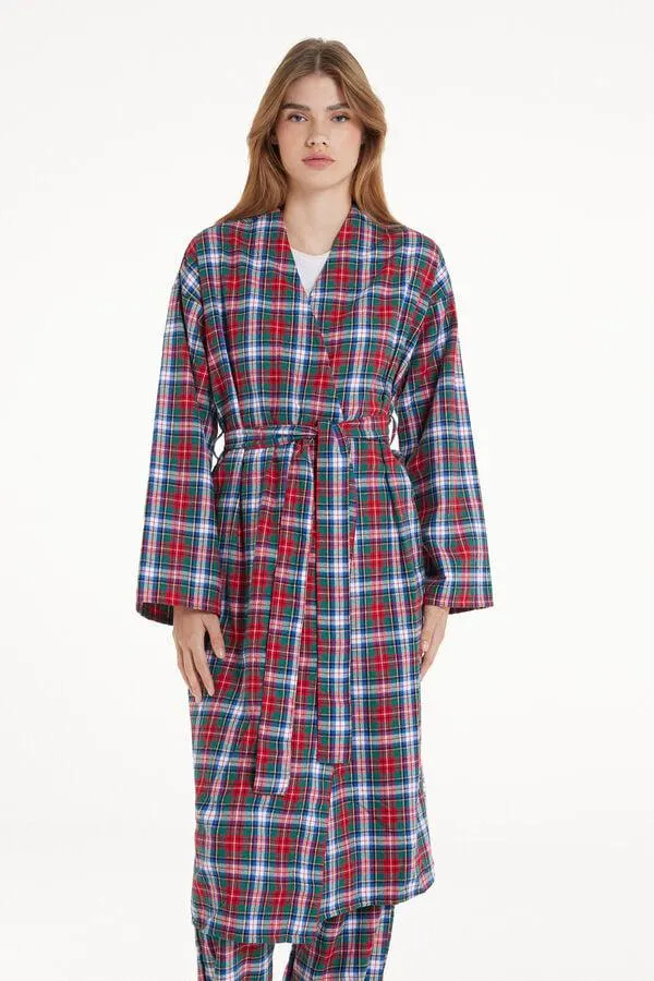 Vestaglia Lunga in Flanella Stampa Scozzese