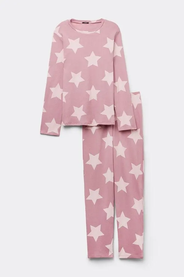 Pigiama Lungo Cotone Pesante Stampa Stelle