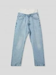 Jeans baggy con vita doppia Blu denim chiaro
