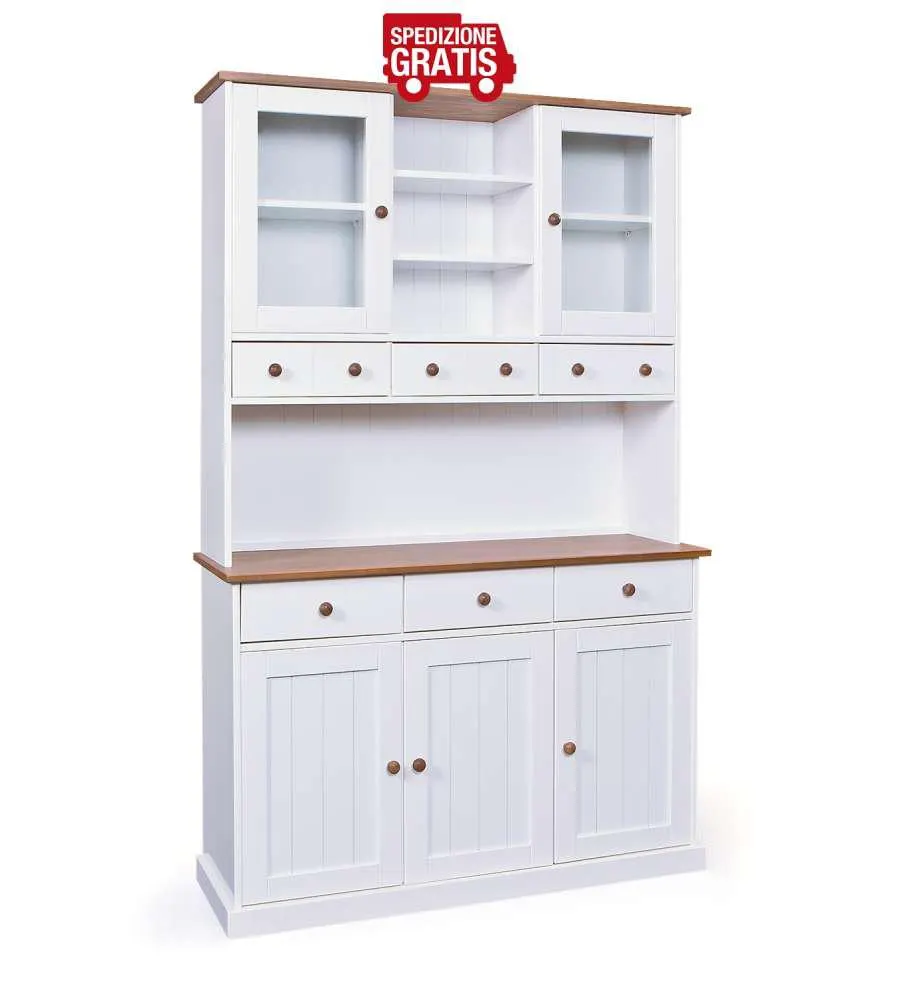 Credenza 3 e 2 ante 131 x 45 x 205 Bianco e Top Marrone