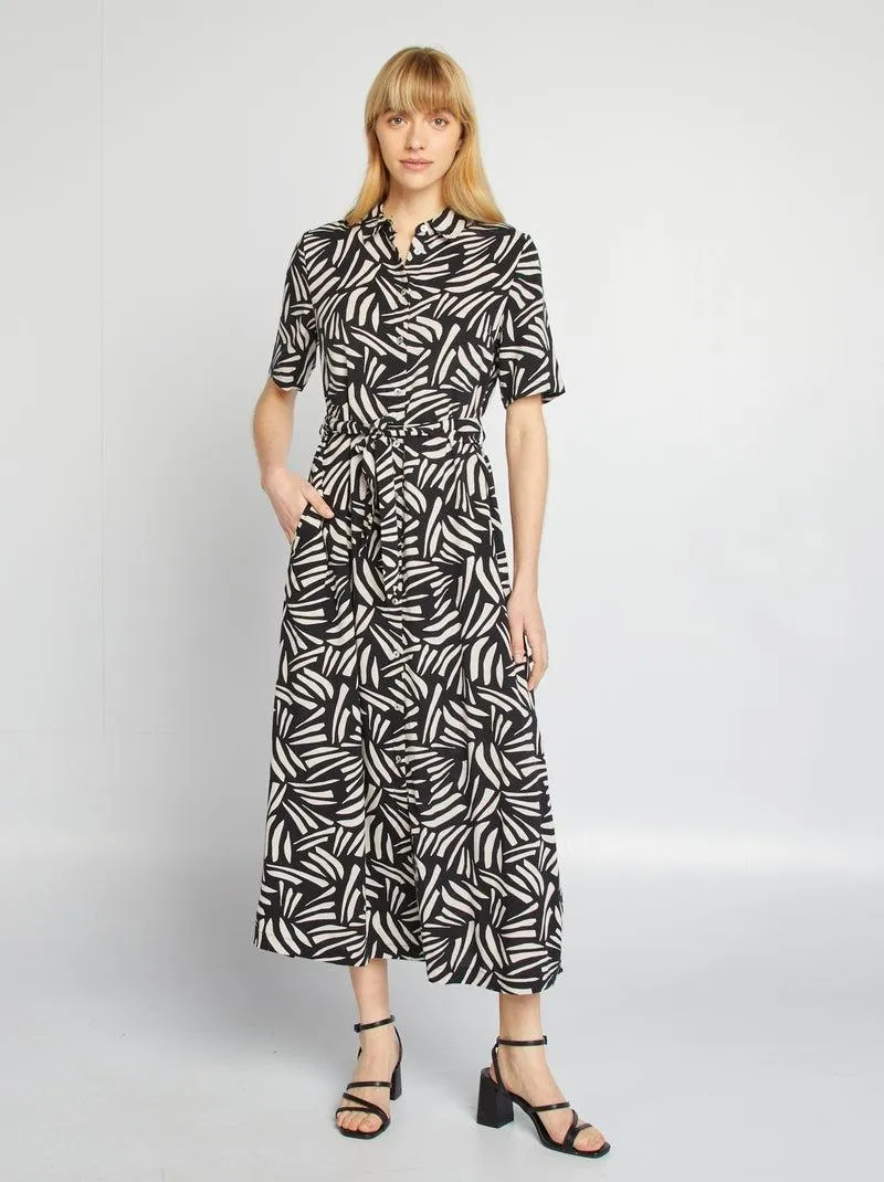 Vestito chemisier lungo con motivo - NERO